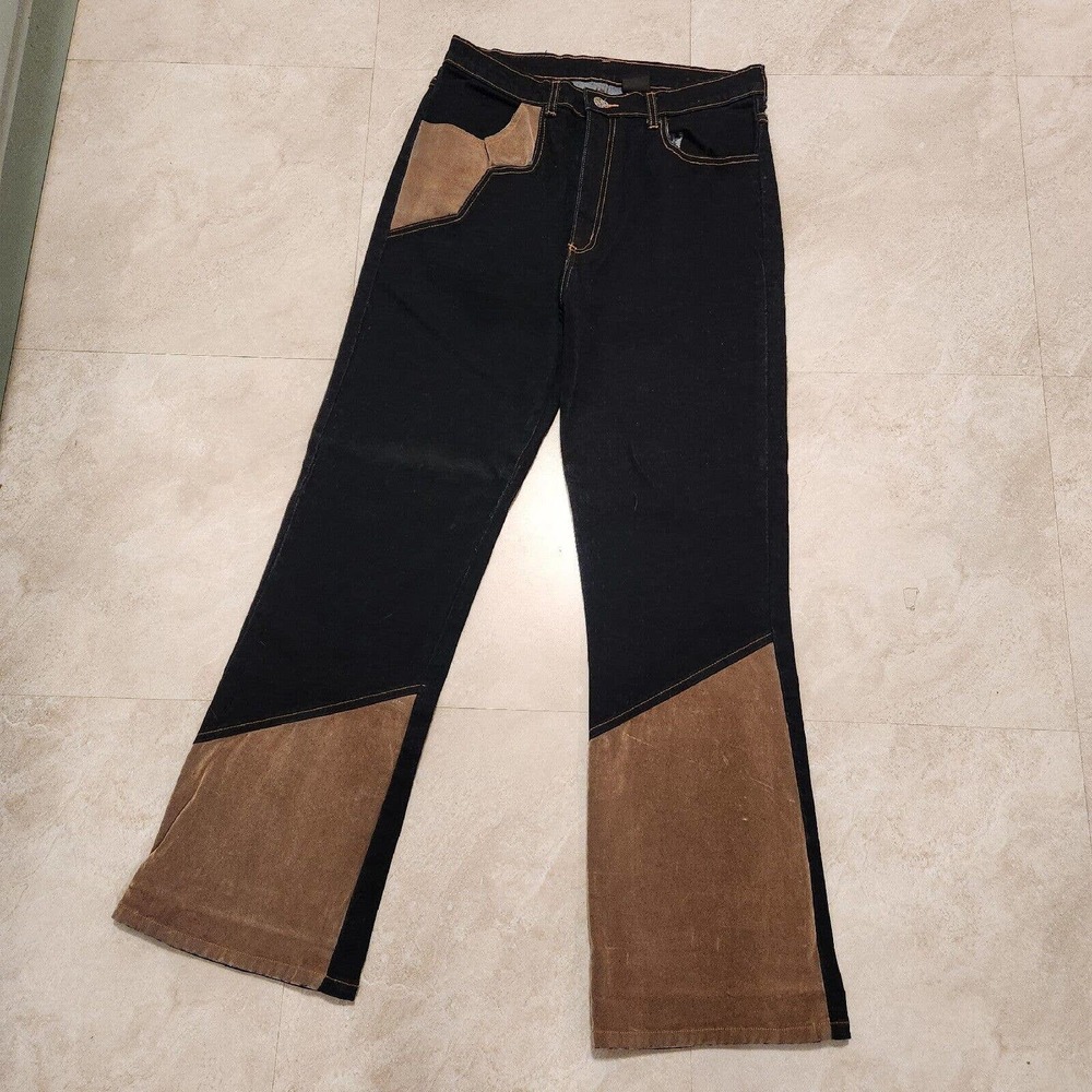 VTG NAVI‎ Jeans Mens XL Dark Wash Navy Blue Denim Jeans Brown Trim Western 34x30